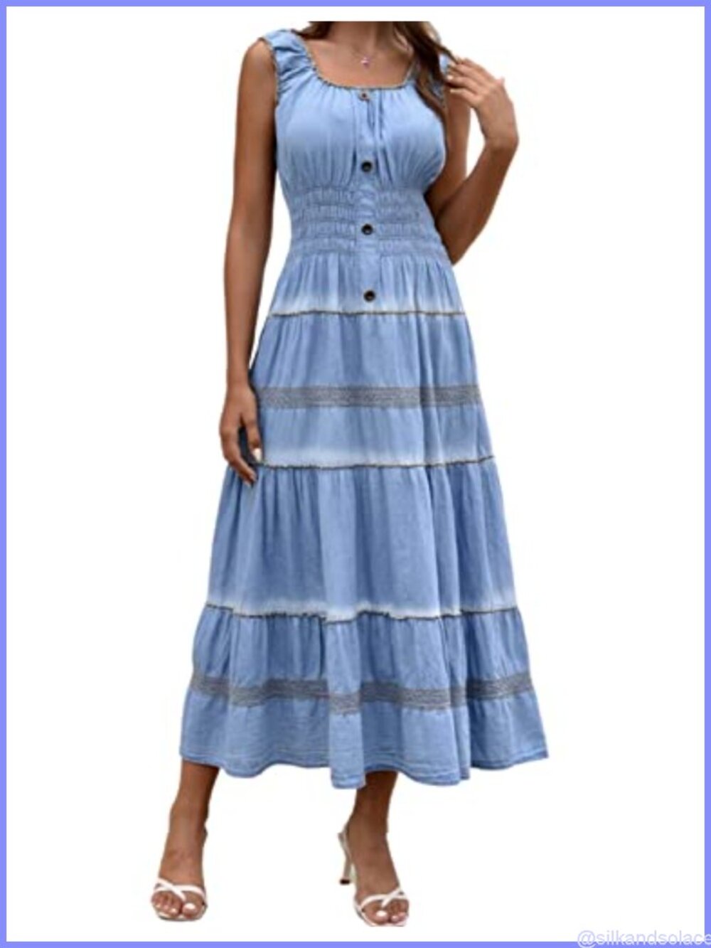 Women's 100% Cotton Denim Maxi Dress Sleeveless Embroidery Summer Boho